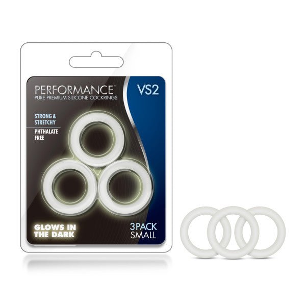 Performance VS2 Pure Premium Silicone Cockrings Glow In Dark Small - Set of 3