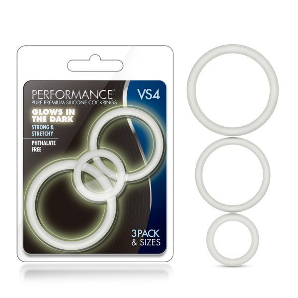 Performance VS4 Pure Premium Silicone Cockrings Glow In The Dark - Set of 3 Sizes