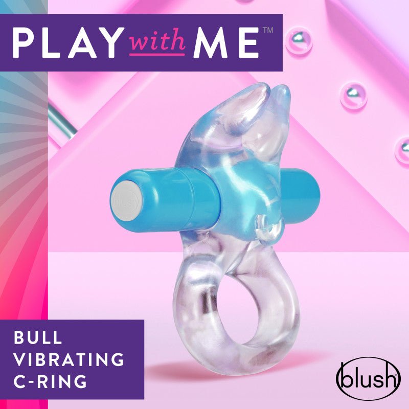 Play With Me Bull Vibrating C-Ring Clear/Blue Cock Ring