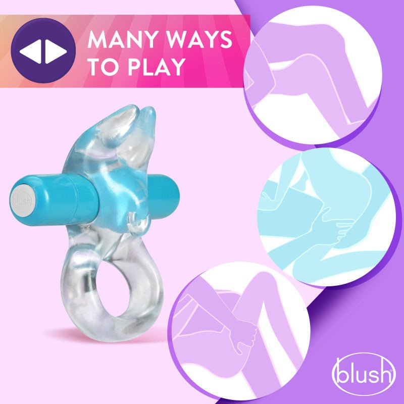 Play With Me Bull Vibrating C-Ring Clear/Blue Cock Ring