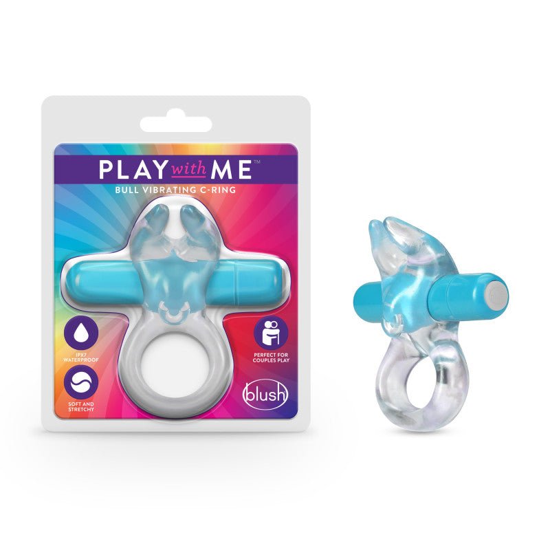 Play With Me Bull Vibrating C-Ring Clear/Blue Cock Ring