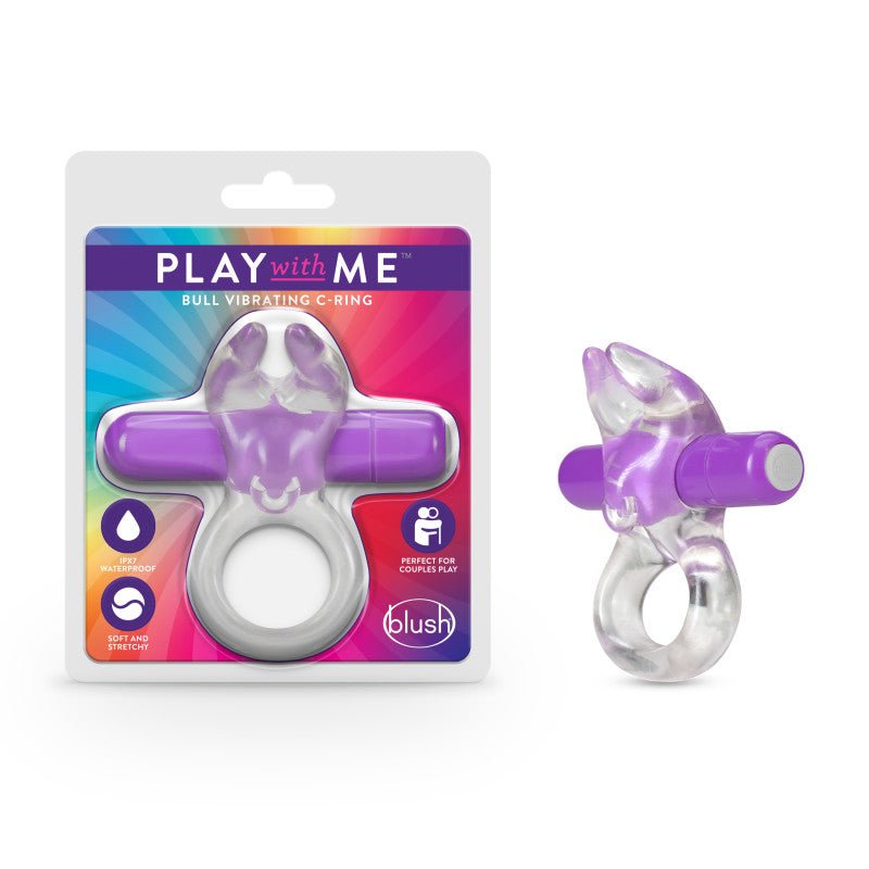 Play With Me Bull Vibrating C - Ring Clear/Purple Cock Ring