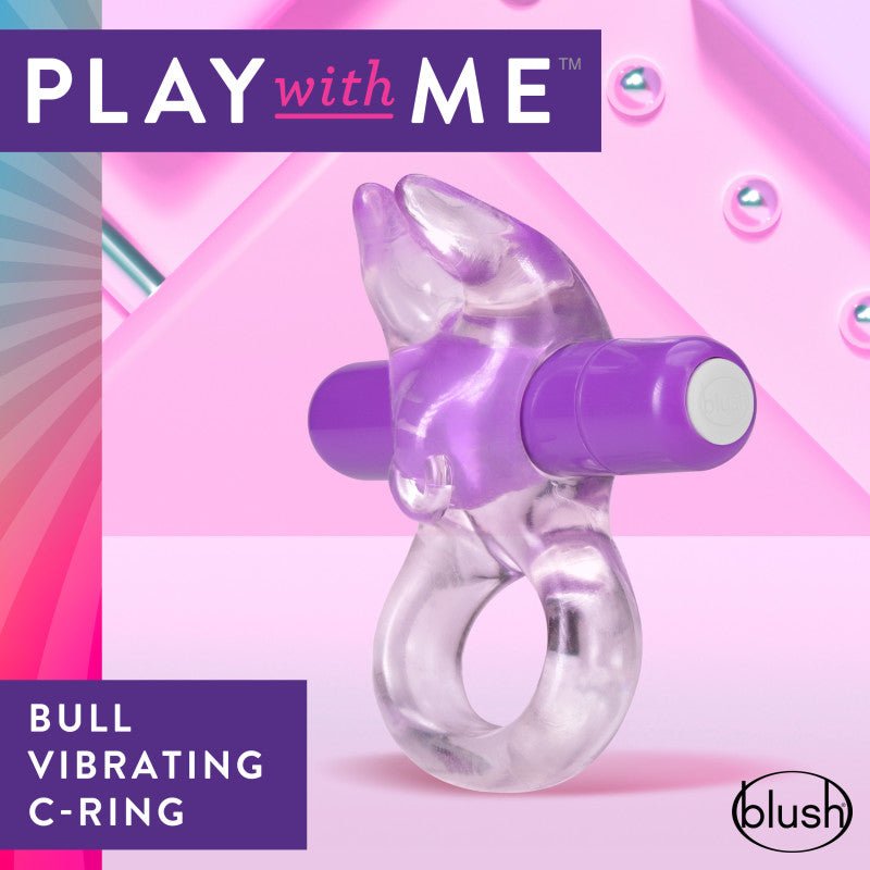 Play With Me Bull Vibrating C - Ring Clear/Purple Cock Ring