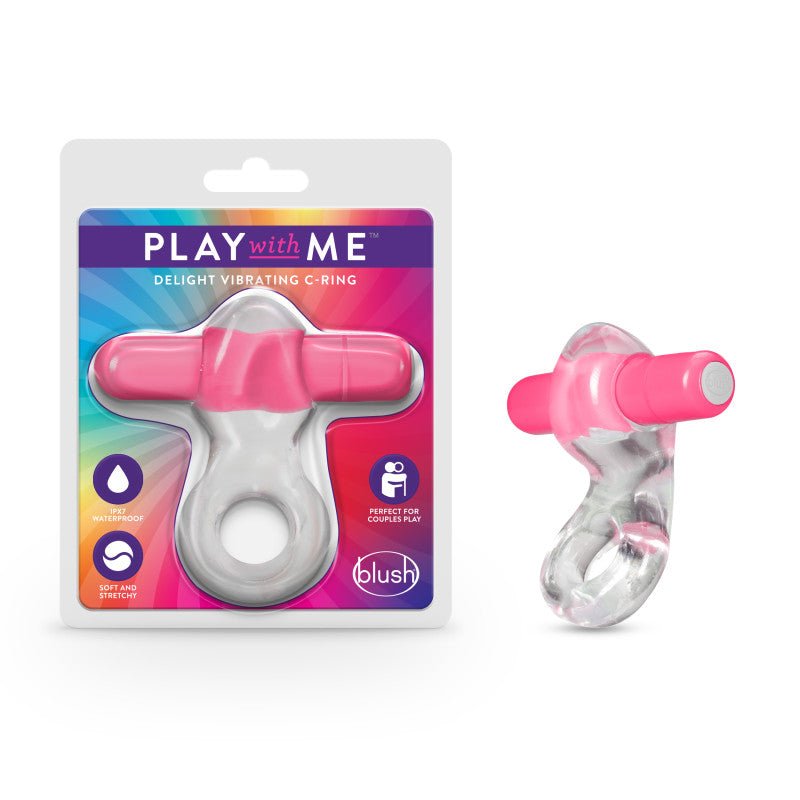 Play With Me Delight Vibrating C - Ring Clear/Pink Cock Ring