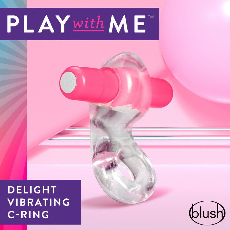 Play With Me Delight Vibrating C - Ring Clear/Pink Cock Ring