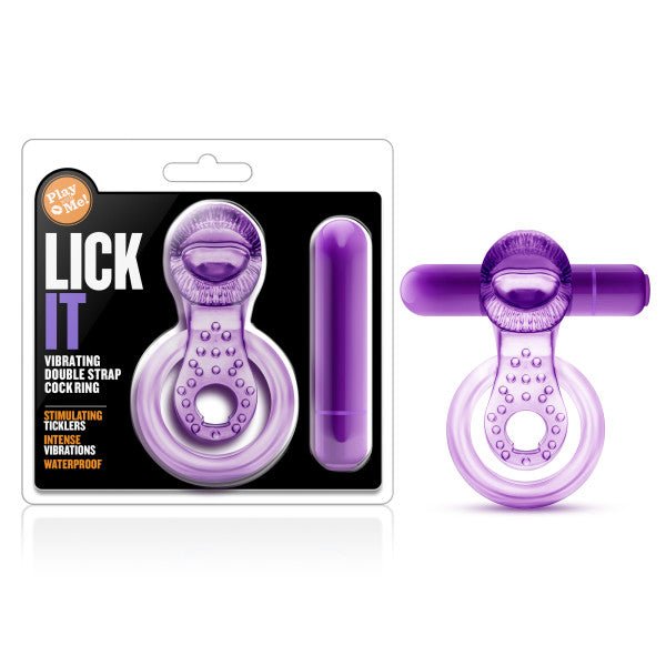 Play With Me - Lick It Purple Vibrating Cock & Ball Rings