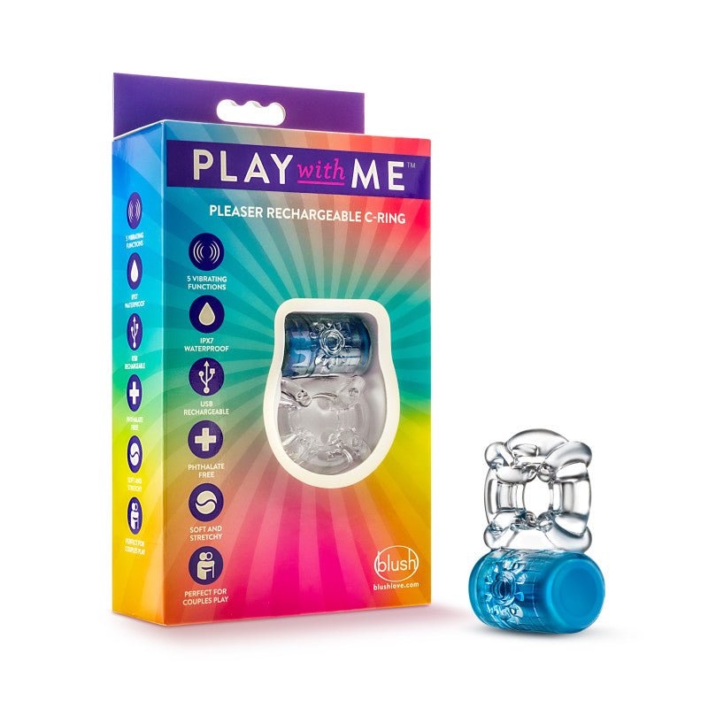 Play With Me Pleaser Rechargeable Blue Cock Ring