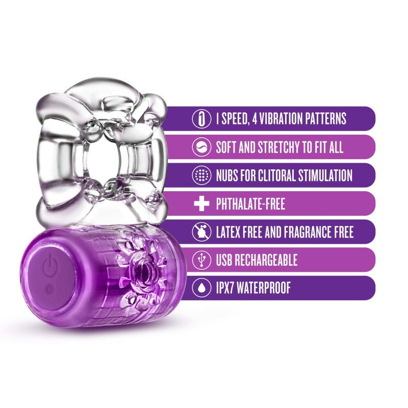 Play With Me Pleaser USB Rechargeable Cock Ring - Purple