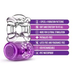 Play With Me Pleaser USB Rechargeable Cock Ring - Purple