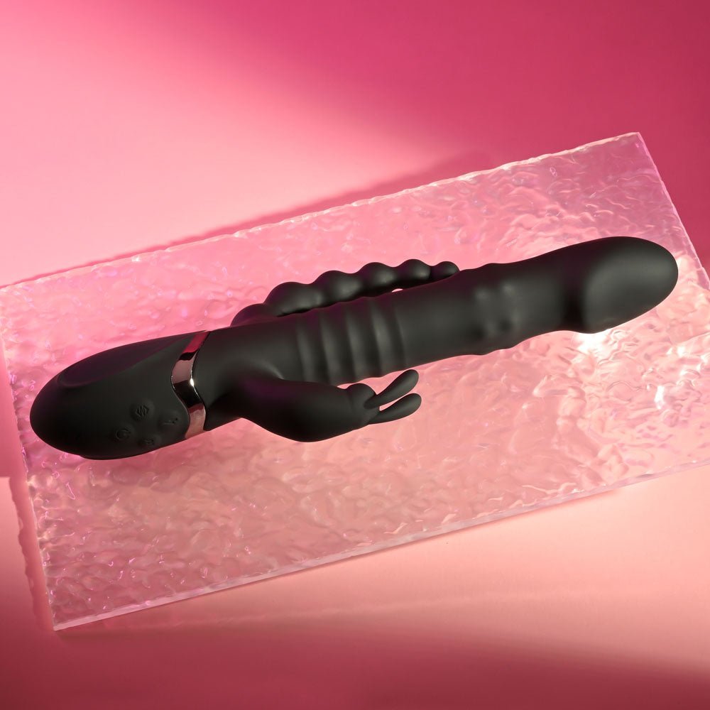 Playboy Pleasure BIG BUNNY ENERGY Black 26.2 cm Rabbit Vibrator with Anal Beads