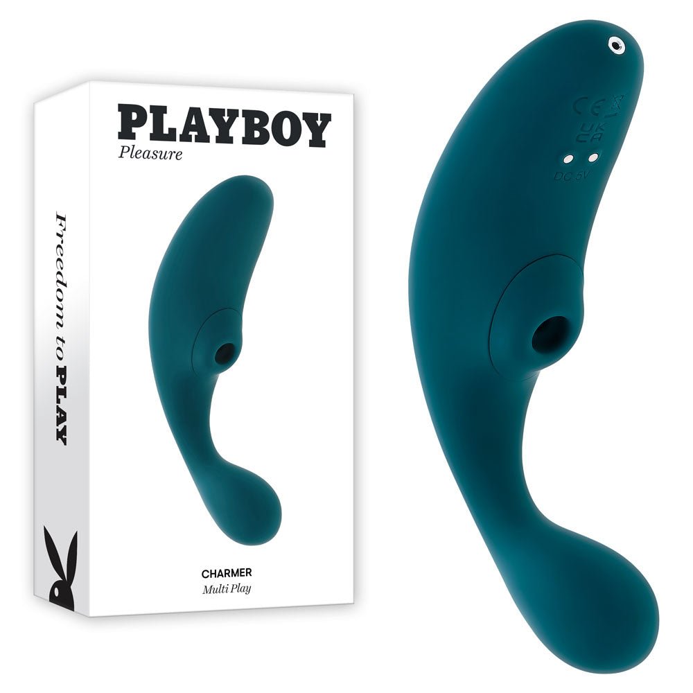 Playboy Pleasure CHARMER Blue USB Rechargeable Vibrator with Clitoral Suction