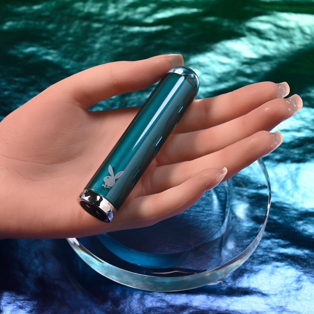 Playboy Pleasure EMERALD Blue 9.1 cm USB Rechargeable Glass Tipped Bullet