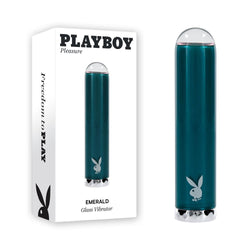 Playboy Pleasure EMERALD Blue 9.1 cm USB Rechargeable Glass Tipped Bullet