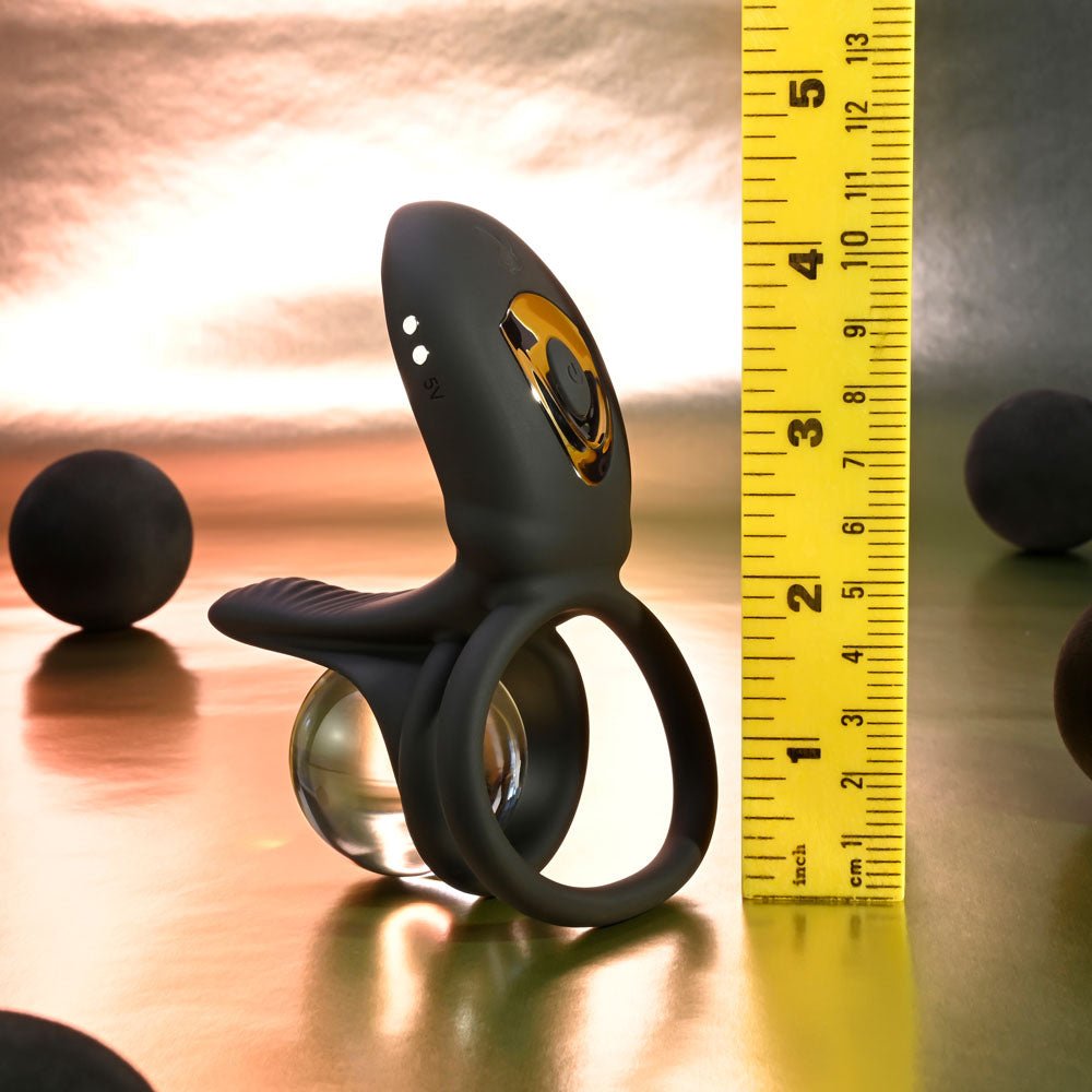 Playboy Pleasure JUST RIGHT Black Rechargeable Vibrating Cock & Balls Rings