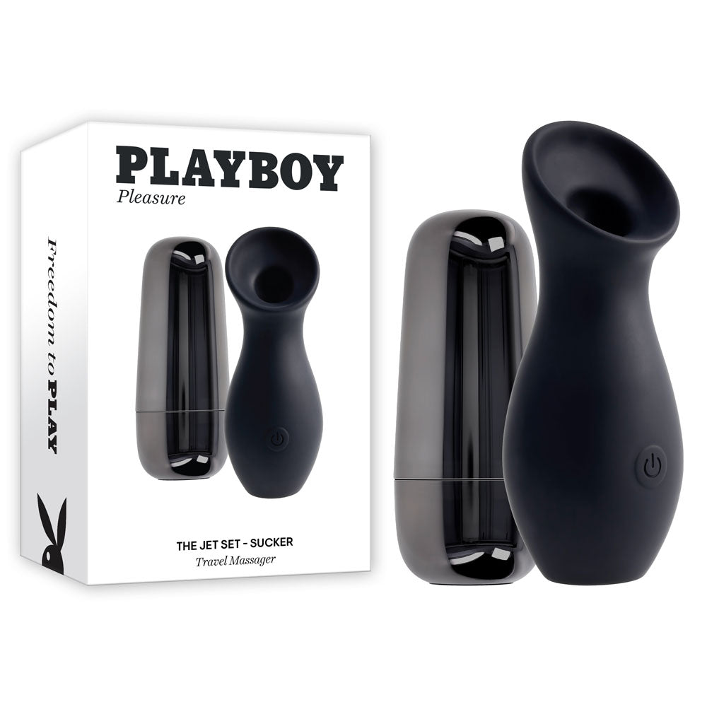 Playboy Pleasure THE JET SET - SUCKER Black 10.3 cm Sucking Stimulator with Rechargeable Charging Case