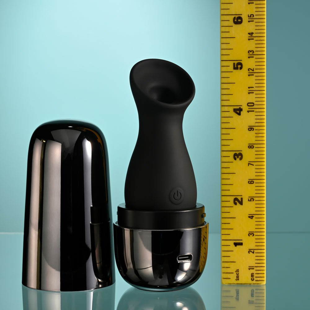 Playboy Pleasure THE JET SET - SUCKER Black 10.3 cm Sucking Stimulator with Rechargeable Charging Case