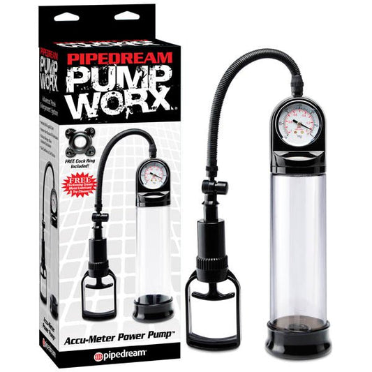 Pump Worx Accu - Meter Power Pump - Clear/Black Penis Pump with Gauge