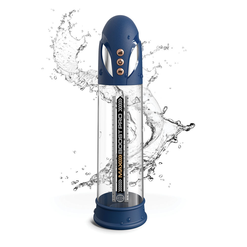 Pump Worx Max Boost Pro Flow Blue/Clear USB Rechargeable Waterproof Auto Penis Pump
