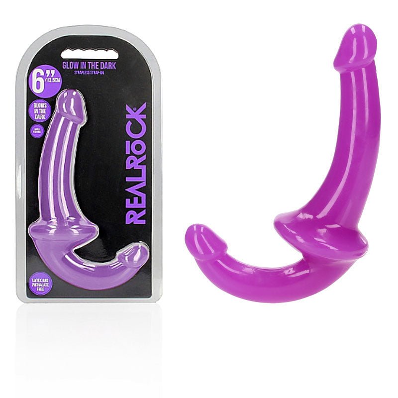 REALROCK 13.5 cm Strapless Strap-On Glow in the Dark - Purple - Glow In Dark Purple Strapless Strap-On