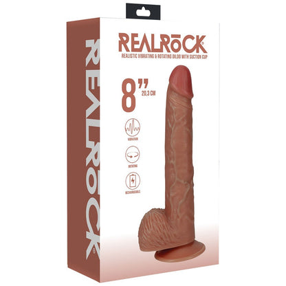 REALROCK 20cm Tan 20.3 cm (8'') USB Rechargeable Vibrating and Rotating Dong