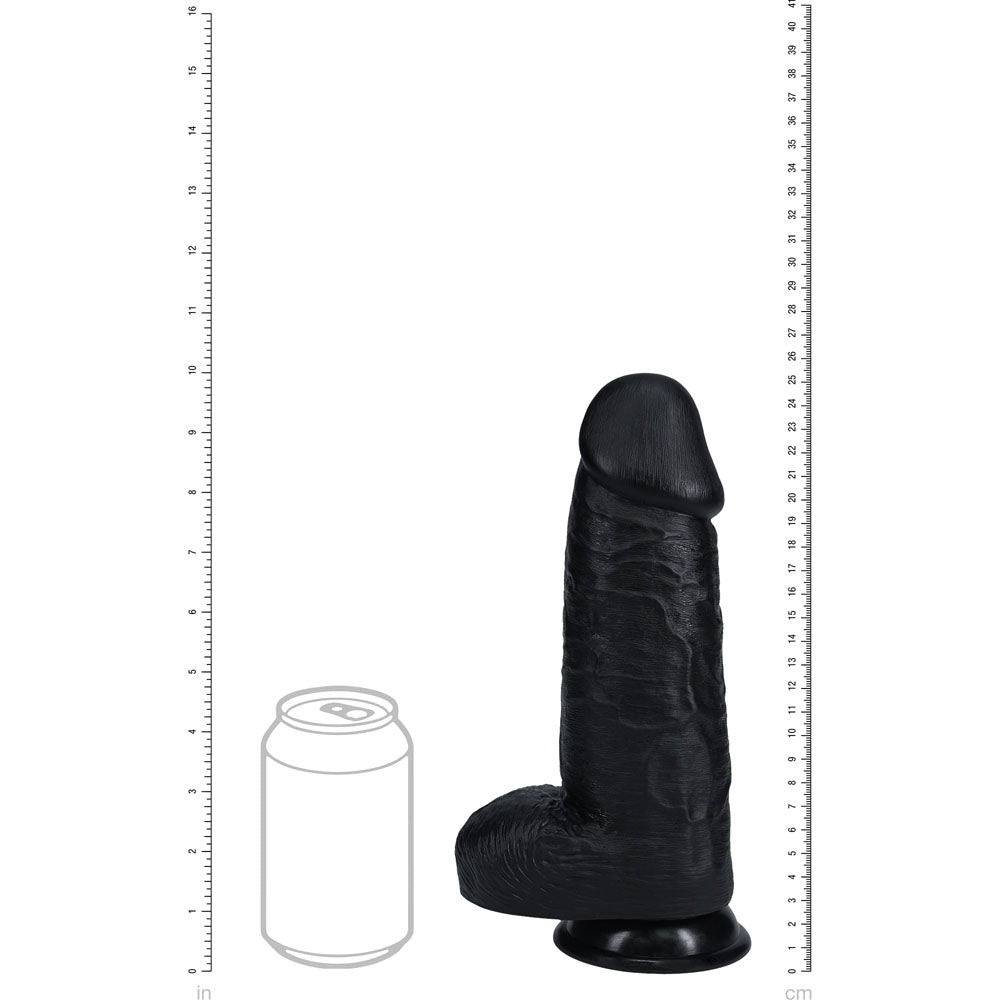 REALROCK 25cm Extra Thick Dildo with Balls - Black 25 cm (10'') Extra Thick Dong