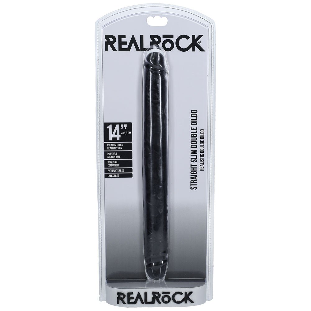 REALROCK 35cm Slim Double Dildo - Black Double Dong