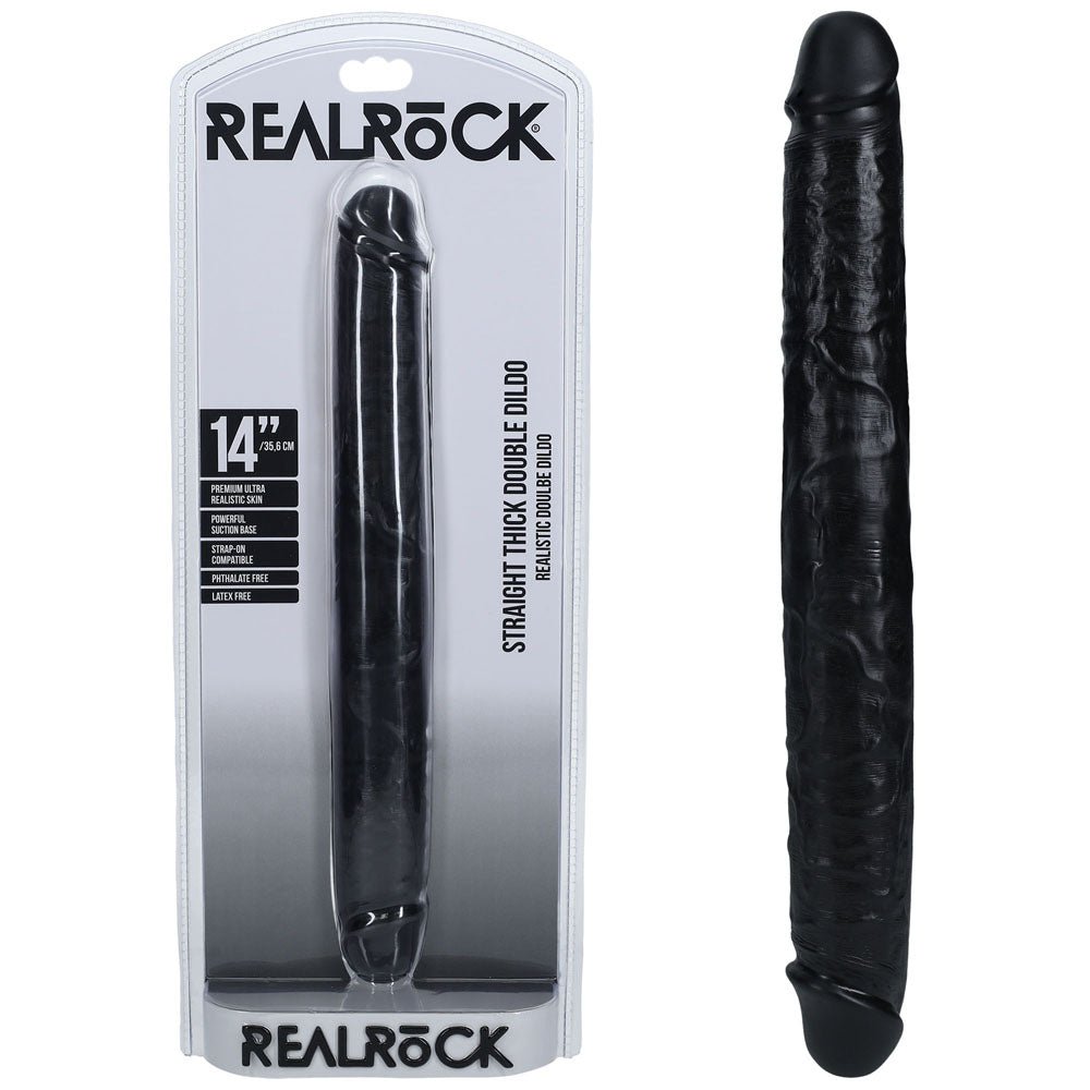 REALROCK 35cm Thick Double Dildo - Black Thick Double Dong