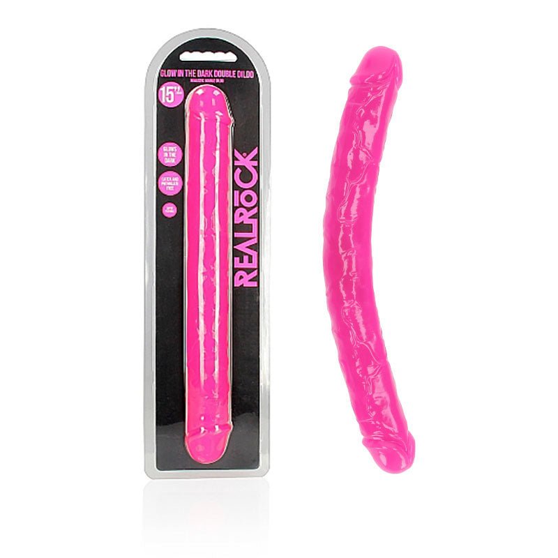 REALROCK 38 cm Double Dong Glow - Pink - Pink 38 cm (15'') Double Dong