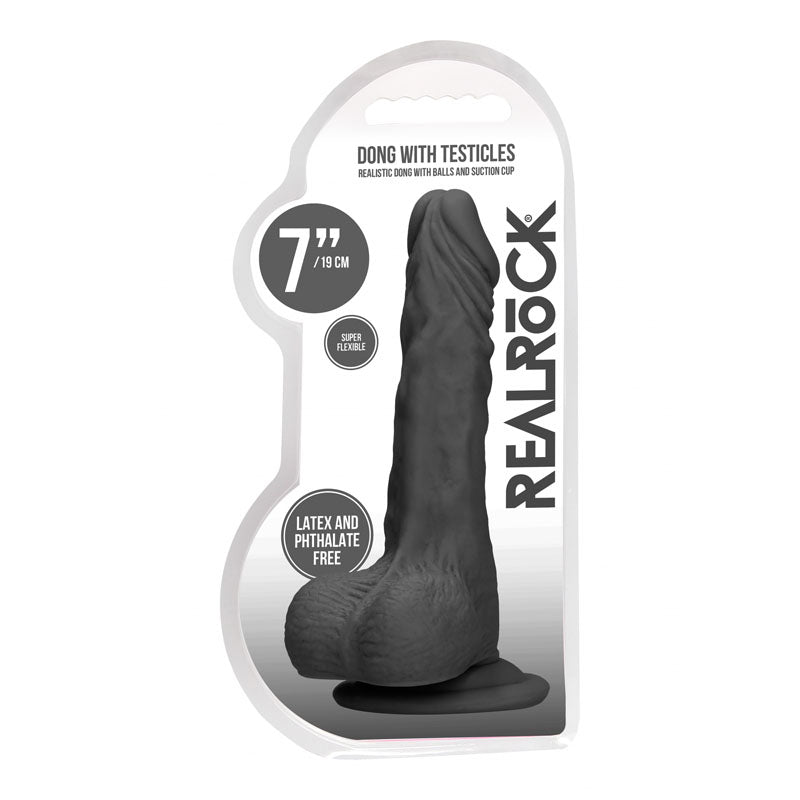 REALROCK 7'' Realistic Dildo With Balls - Black 17.8 cm Dong