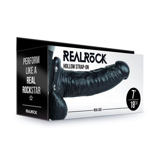 REALROCK Hollow Strapon with Balls - 18 cm Black - Black 18 cm Hollow Strap - On