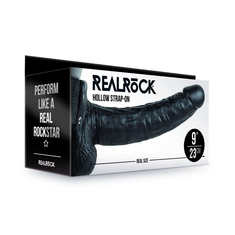 REALROCK Hollow Strapon with Balls - 23 cm Black - Black 23 cm Hollow Strap - On