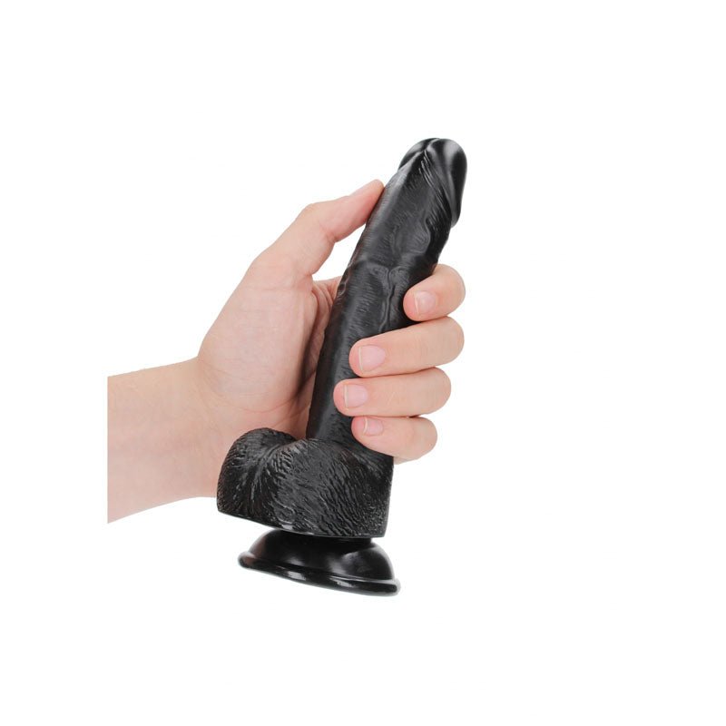 REALROCK Realistic Regular Curved Dong with Balls - 18 cm - Black 18 cm (7'') Dong