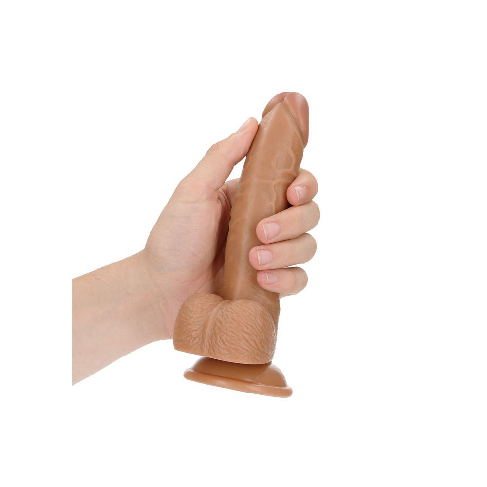 REALROCK Realistic Regular Curved Dong with Balls - 18 cm Tan