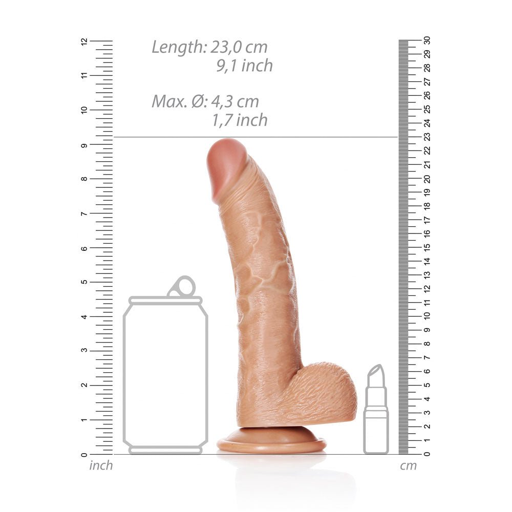 REALROCK Realistic Regular Curved Dong with Balls - 20.5 cm Tan