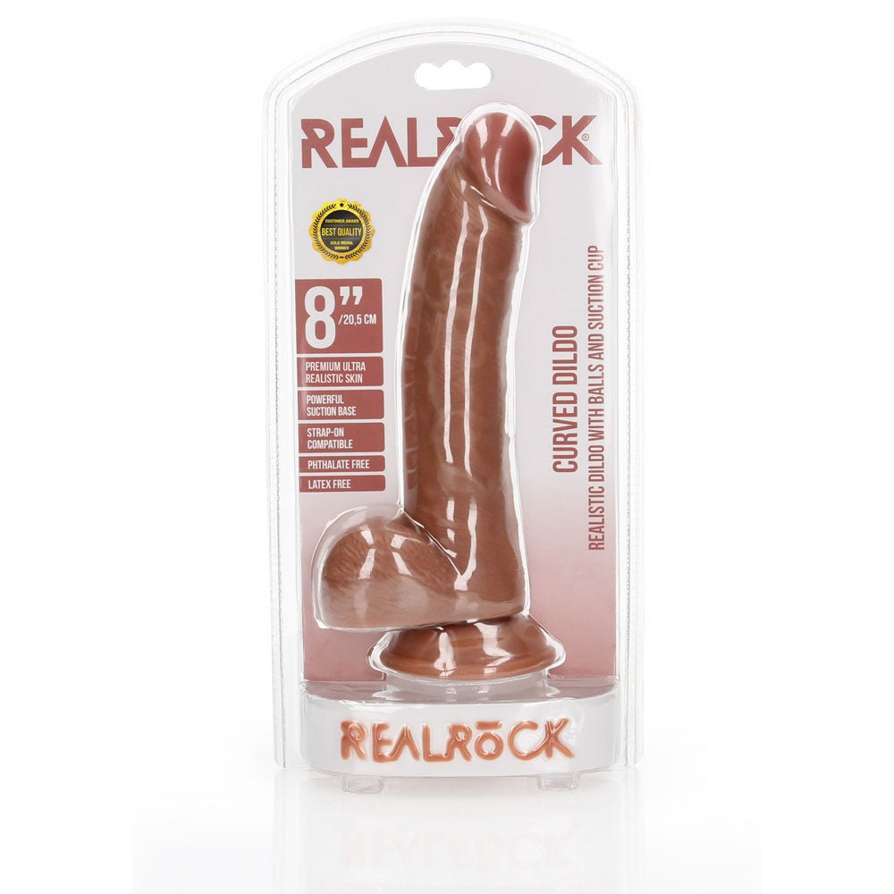 REALROCK Realistic Regular Curved Dong with Balls - 20.5 cm Tan