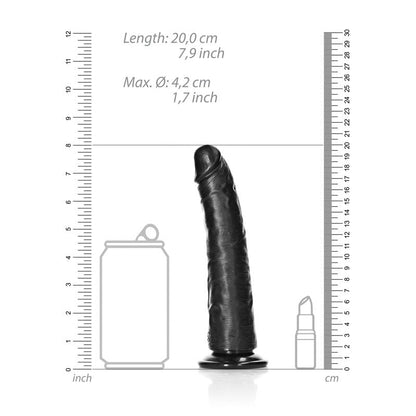 REALROCK Realistic Slim Dildo with Suction Cup - 18cm - Black 18 cm (7'') Dong