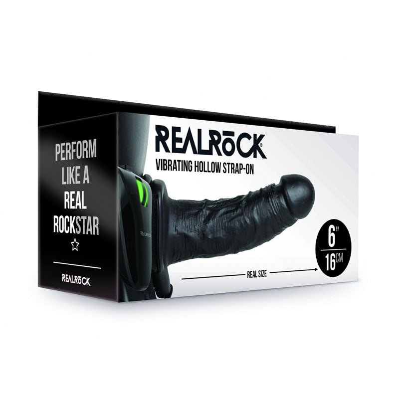 REALROCK Vibrating Hollow Strap - on - 15.5 cm Black - Black 15.5 cm Vibrating Hollow Strap - On