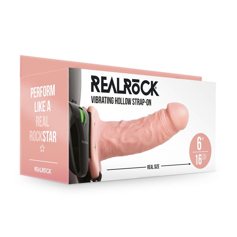 REALROCK Vibrating Hollow Strap - on - 15.5 cm Flesh - Flesh 15.5 cm Vibrating Hollow Strap - On