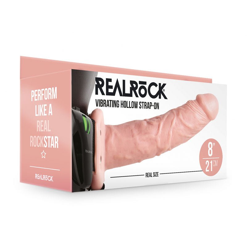 REALROCK Vibrating Hollow Strap - on - 20.5 cm Flesh - Flesh 20.5 cm Vibrating Hollow Strap - On