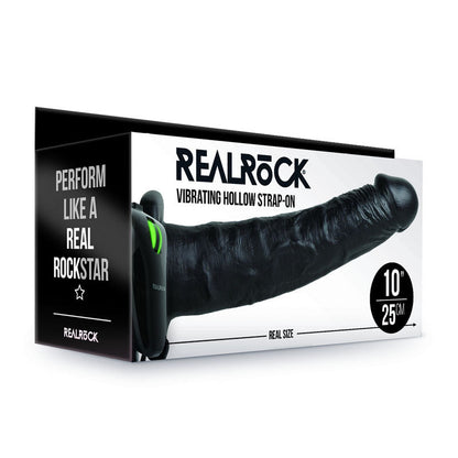 REALROCK Vibrating Hollow Strap - on - 24.5 cm Black - Black 24.5 cm Vibrating Hollow Strap - On