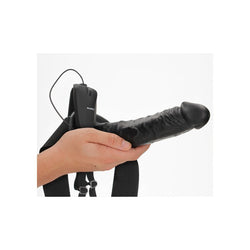 REALROCK Vibrating Hollow Strap-on - 24.5 cm Black - Black 24.5 cm Vibrating Hollow Strap-On