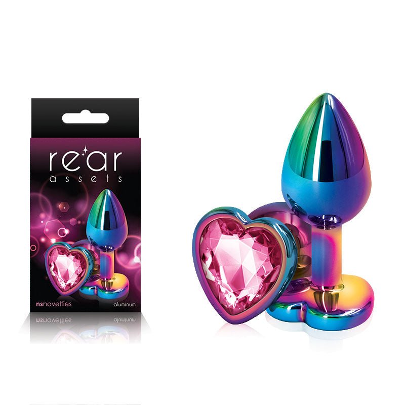 Rear Assets Multi Coloured Heart - Small Pink Metal Butt Plug with Heart Gem Base