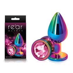 Rear Assets Multi Coloured Medium Pink Gem Base Metal Butt Plug