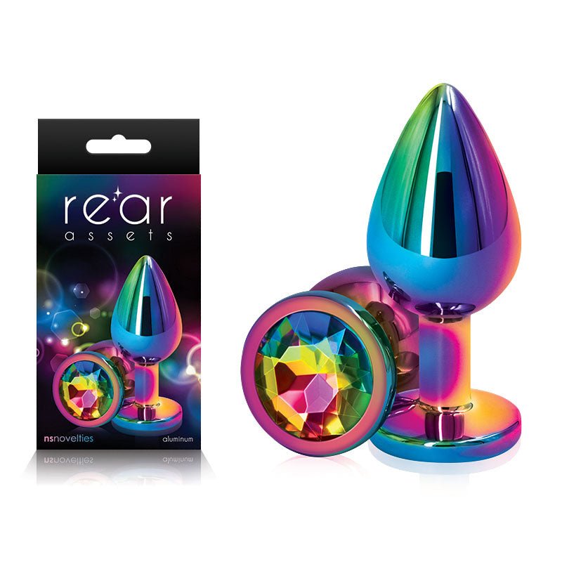 Rear Assets Multi Coloured Medium Rainbow Gem Base Metal Butt Plug