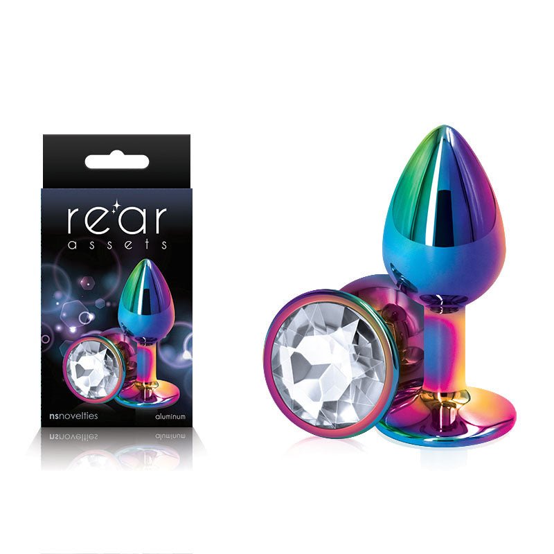 Rear Assets Multi Coloured Small with Clear Gem Base Metal Butt Plug