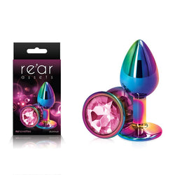 Rear Assets Multi Coloured Small with Pink Gem Base Metal Butt Plug