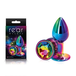 Rear Assets Multi Coloured Small with Rainbow Gem Base Metal Butt Plug