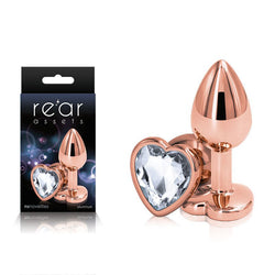 Rear Assets Rose Gold Heart Small with Clear Heart Gem Base Metal Butt Plug