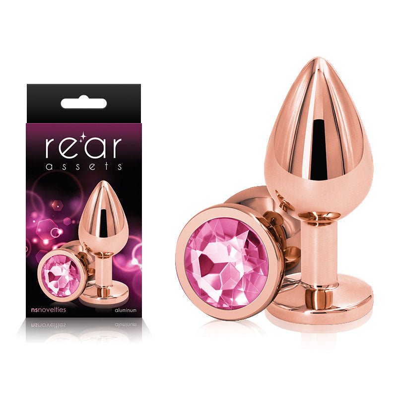 Rear Assets Rose Gold Medium with Pink Gem Base Metal Butt Plug