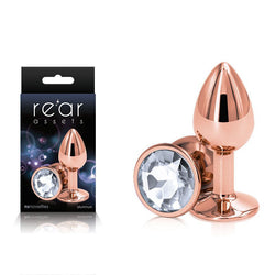 Rear Assets Rose Gold Small with Clear Gem Base Metal Butt Plug